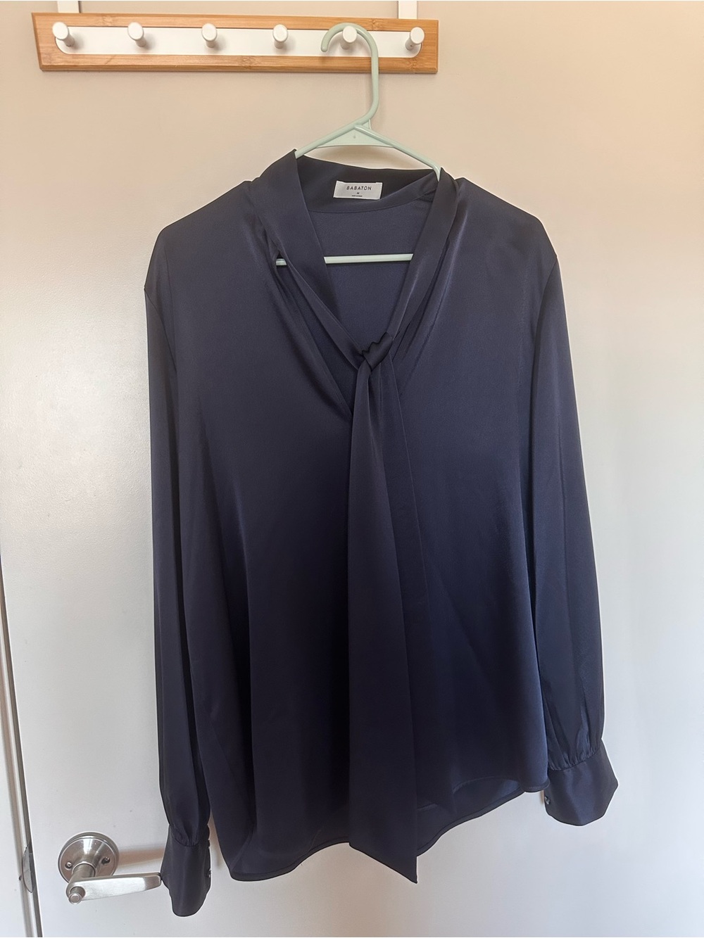 Aritzia Babaton NWT Navy Tie-Neck Blouse